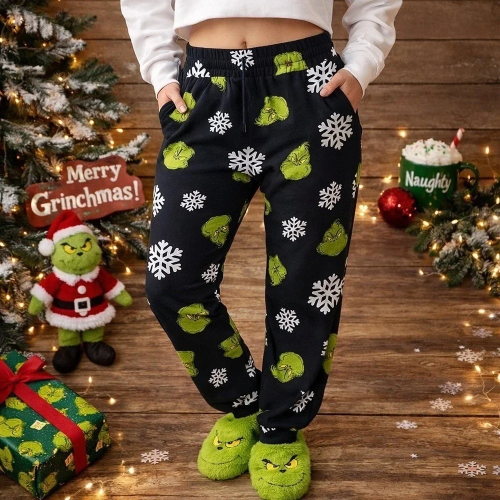 Celebrate Together The Grinch Christmas Sweatpants Mens‎ 2XL Black Snowflakes